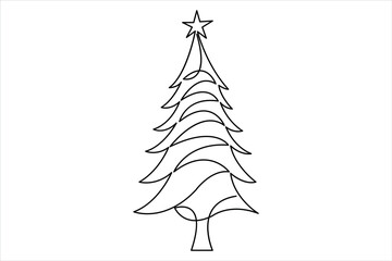 Christmas tree continuous one line art drawing of single line vector illustration