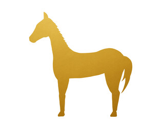 年賀状素材・横を向いた馬・金色・シルエットのイラスト