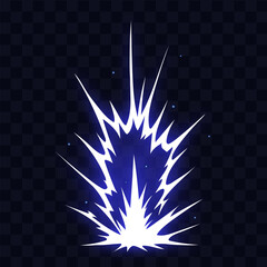 Manga thunder effect shows comic power background with energy manga strike forming explosion. Manga thunder burst rises upward in sharp spiked flash impact with abstract electric spark.
