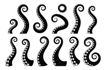 Obraz premium Collection of 10 black silhouette tentacle vector illustrations scalable eps icon vector