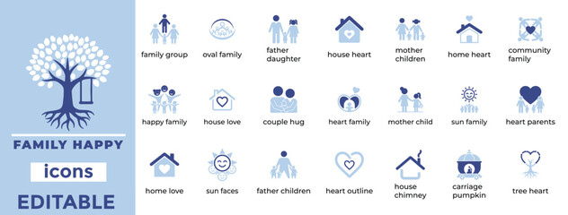 Modern family happy vector icons for parenting, lifestyle, and relationship design projects with clean, editable style.