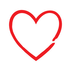 Distressed Red Brush Stroke Heart Shape Outline Drawing Simple Design Element Graphic Symbol Love