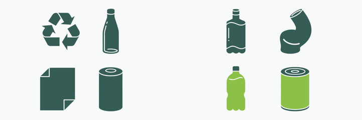 Set of eight minimalist recycling and waste management vector icons for sustainable living vector