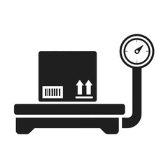 Minimalist black and white flat icon design of a package on a scale vector