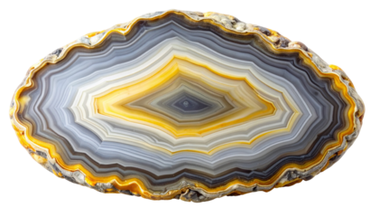 Cut gemstone with yellow and gray bands