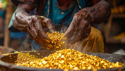 Elderly woman's wrinkled hands carefully sorting through a golden harvest of yellow split peas, a symbol of traditional food preparation