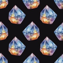 Magic crystal gemstone pattern watercolo