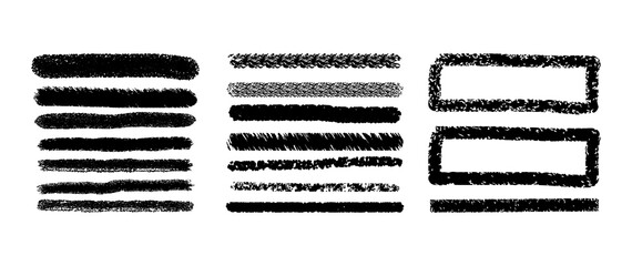 Hand Drawn Highlighters Graphic Box and Marker Marks. Underlines and Notes Vector Set on White Background
