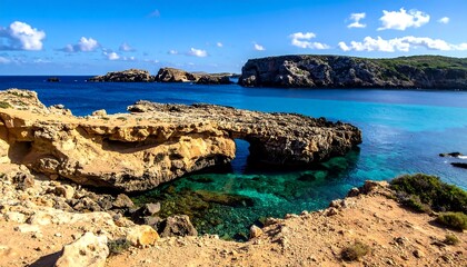 Scenic coastal view showcasing rock formations and crystal-clear turquoise water