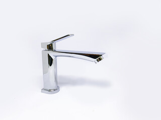 Contemporary Single-Lever Chrome Basin Mixer Faucet Isolated on White