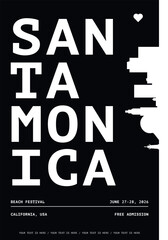 USA Santa Monica typography minimalist vector poster for event, summer festival, holiday layout. Brochure, leaflet, flyer, presentation image template for America, California