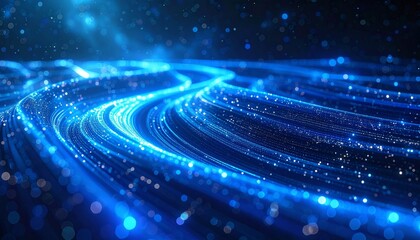 The glowing abstract blue background with stars and nebula evokes the bright energy of the dark cosmos