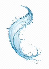 realistic 3d fresh liquid water splash in mid air cut and curve style isolated on transparent background
