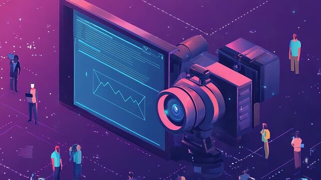 People watching data on giant surveillance camera screen