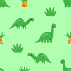 seamless vector pattern with cute cartoon dinosaurs