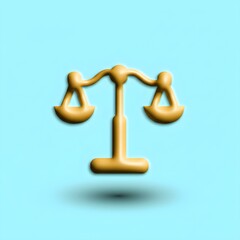Symbol of legal balance and fairness, a three-dimensional golden scale icon with an embossed, raised look against a solid colored backdrop
