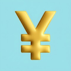 Obraz premium Golden Yen Symbol 3D Rendered on a Light Blue Background
