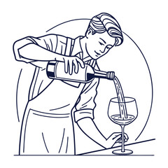 Vector art of bartender pouring wine