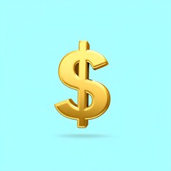 Shiny gold dollar sign icon representing wealth, finance, and economic success. 3D rendered currency symbol isolated on a light blue background