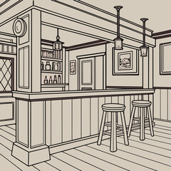 Vector art of line art of a vintage bar