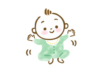 お座りができた赤ちゃんの手描きイラスト
