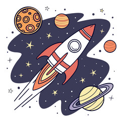 Vector art of rocket flies through the space