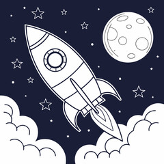 Vector art of rocket in space line drawing