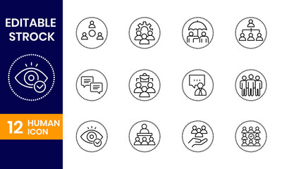 Vector art of collection of human icon set representing teamwork, collaboration, and management editable stroke vector illustration
