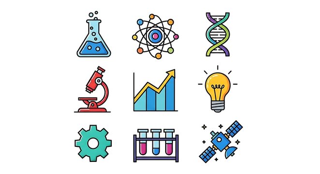 Science and Technology Icons Set: Chemistry, Biology, Innovation