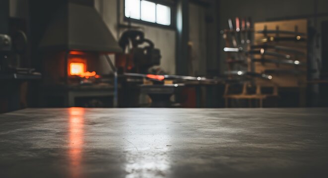 Blacksmith workshop with glowing forge and tools, creating metal art for commercial usage and mockups - Powered by Adobe