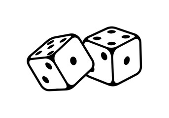 Illustration of two dice showing the numbers one and four, representing chance, luck, and games of chance, with a minimalist design
