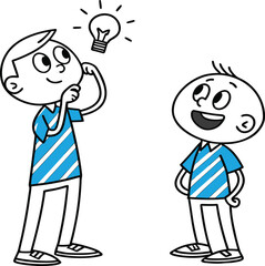 Stickman Blue: Business Concept with Lightbulb Idea Spark – Creative Vector Illustration