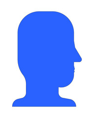 Abstract human profile silhouette in blue 2D cartoon object. Identity, psychology. Person shape. Minimalistic silhouetted head isolated element flat vector clip art on white. Spot illustration