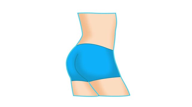 Weight loss results comparison. 2D animation of a woman's body transformation before and after exercise to lose belly fat, saddle fat, and tone buttocks. white background compatible with background re