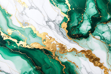 A stunning luxury marble texture combining swirling malachite green, white, and gray veins with dramatic veins and patches of gold foil.