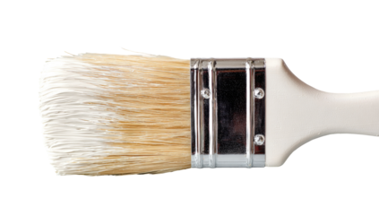 Close-up of a paintbrush, bristles covered in white paint