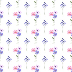 Seamless pattern, floral minimalist background with watercolor flowers. Repeat fabric wallpaper print texture. Perfectly for wrapped paper, backdrop.