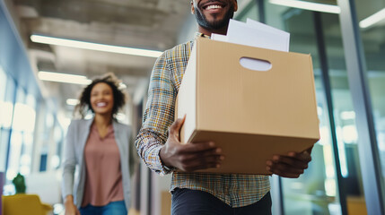 Two Employees Holding a Single Box Together During Office Relocation