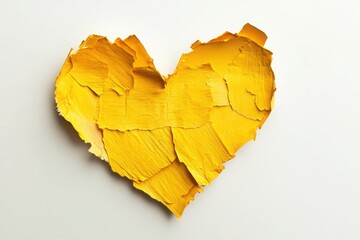Collage-style yellow heart made of layered paper pieces ideal for Valentine visuals craft projects and artistic romantic compositions
