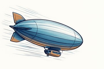 Stylized blue and orange zeppelin in motion, highlighting aerodynamic shape and retro-futuristic design.