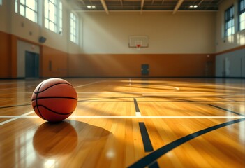 Basketball on Shiny Court Floor A Vibrant Display of Athleticism and Preparation