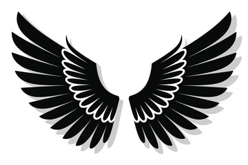 Striking black and white graphic illustration of angel wings vector icon vector