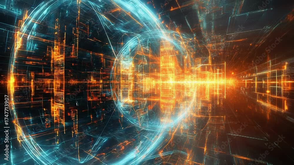 Wall mural digital network connecting data in abstract cyberspace structure
