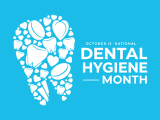 National Dental Hygiene Month in October with Tooth and Heart Illustration