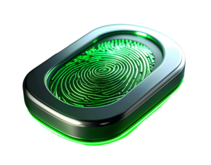 Firefly_Sleek Silver Fingerprint Scanner 3 D Render Green Light Illuminated Fingerprint Detai