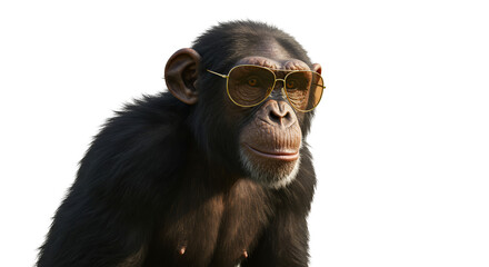 Isolated Photo Chimp Wearing Sunglasses Warm Lighting Sunny Day
