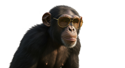 Isolated Photo Chimp Wearing Sunglasses Warm Lighting Sunny Day