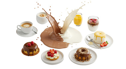 Isolated Photo Chocolate Milk Splash Coffee Dessert Assortment