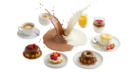 Isolated Photo Chocolate Milk Splash Coffee Dessert Assortment