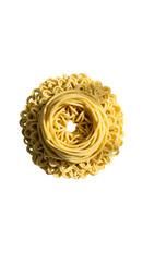 Isolated Photo Circular Spaghetti Pasta Nest Golden Yellow Color